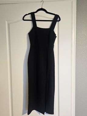 Petal & Pup Black Midi Dress Size 2 Square Neck Slit Wedding Guest Classic NWT